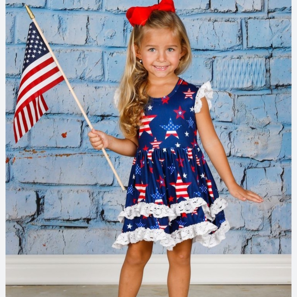 Patriotic Kids Dress with Stars and Stripes